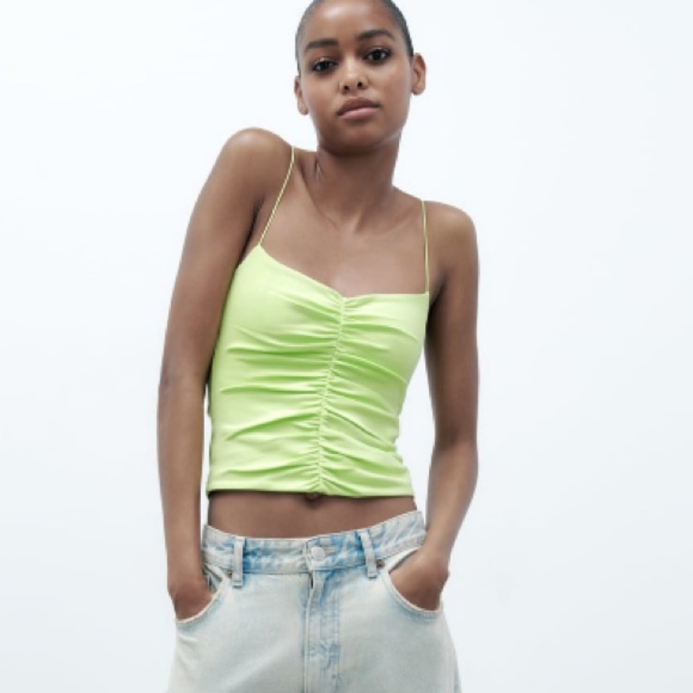 zara ruched elasticized top IN BLACK